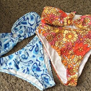 Floral and Abstract Print Bikini Set